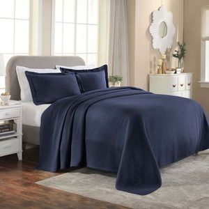 Solitaire Cotton Jacquard Matelasse Bedspread Set - Navy
